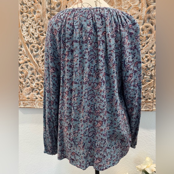 Lucky Brand Blue w/ Purple Floral, Boho Peasant Blouse- size L - Picture 2 of 13